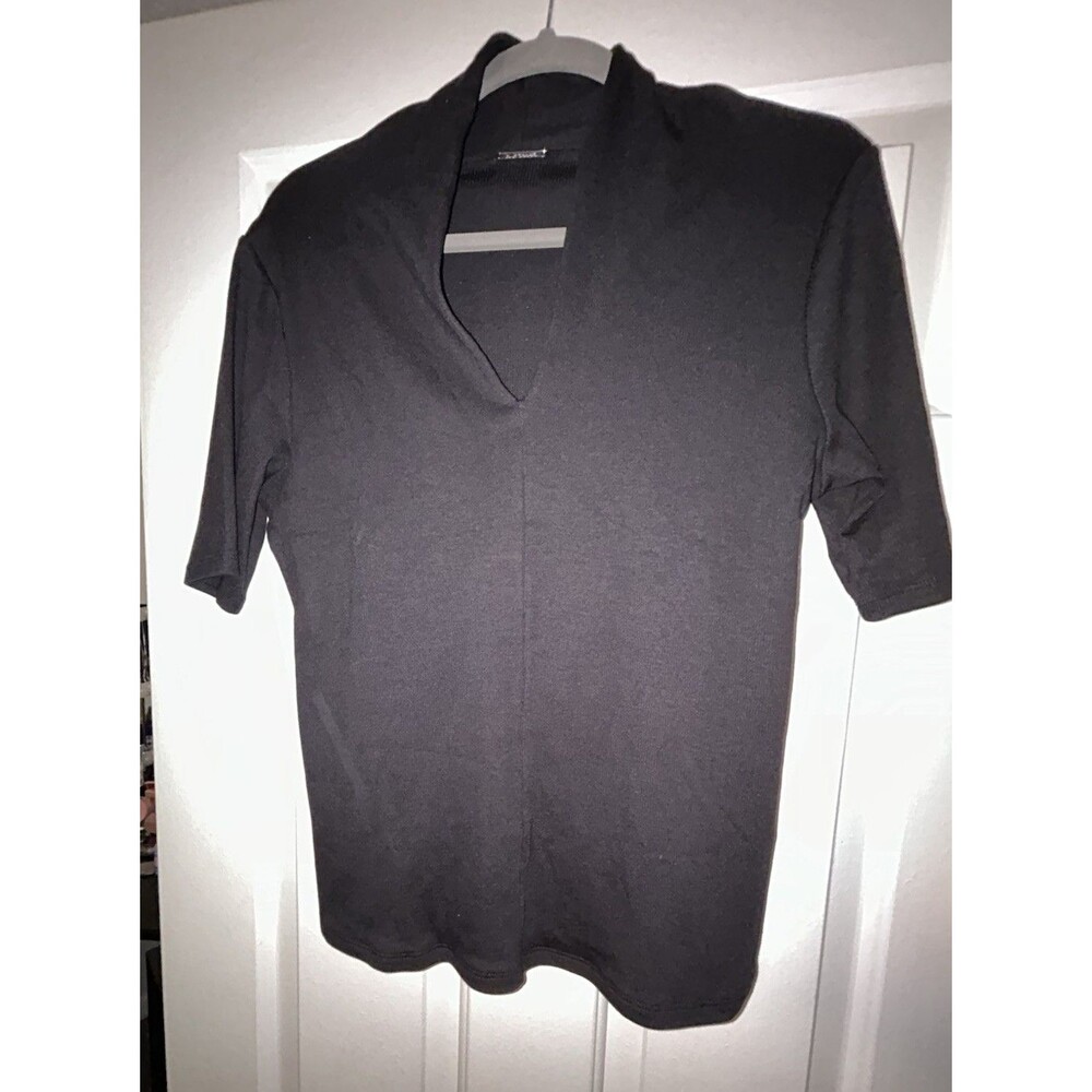 Elie Tahari Black Shawl Collar Short Sleeve Knit Sweater Cotton Modal L